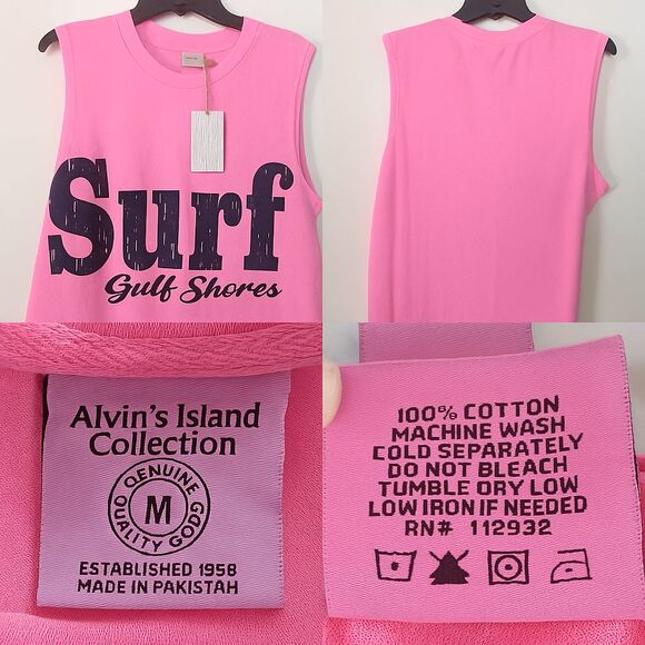 Alvin's Island Size M Surf Tank Top Pink Gulf Shores Sleeveless  100% Cotton NWT - Picture 1 of 6